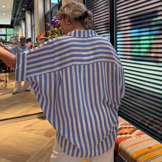 Blouse Stripe Jeansblauw Wit - Peet kleding