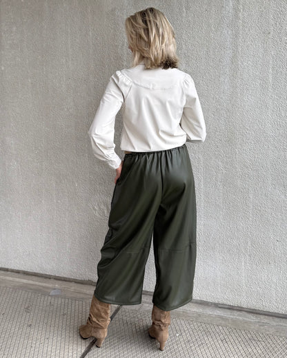 Broek Carol Culotte PU Olijfgroen - Peet kleding