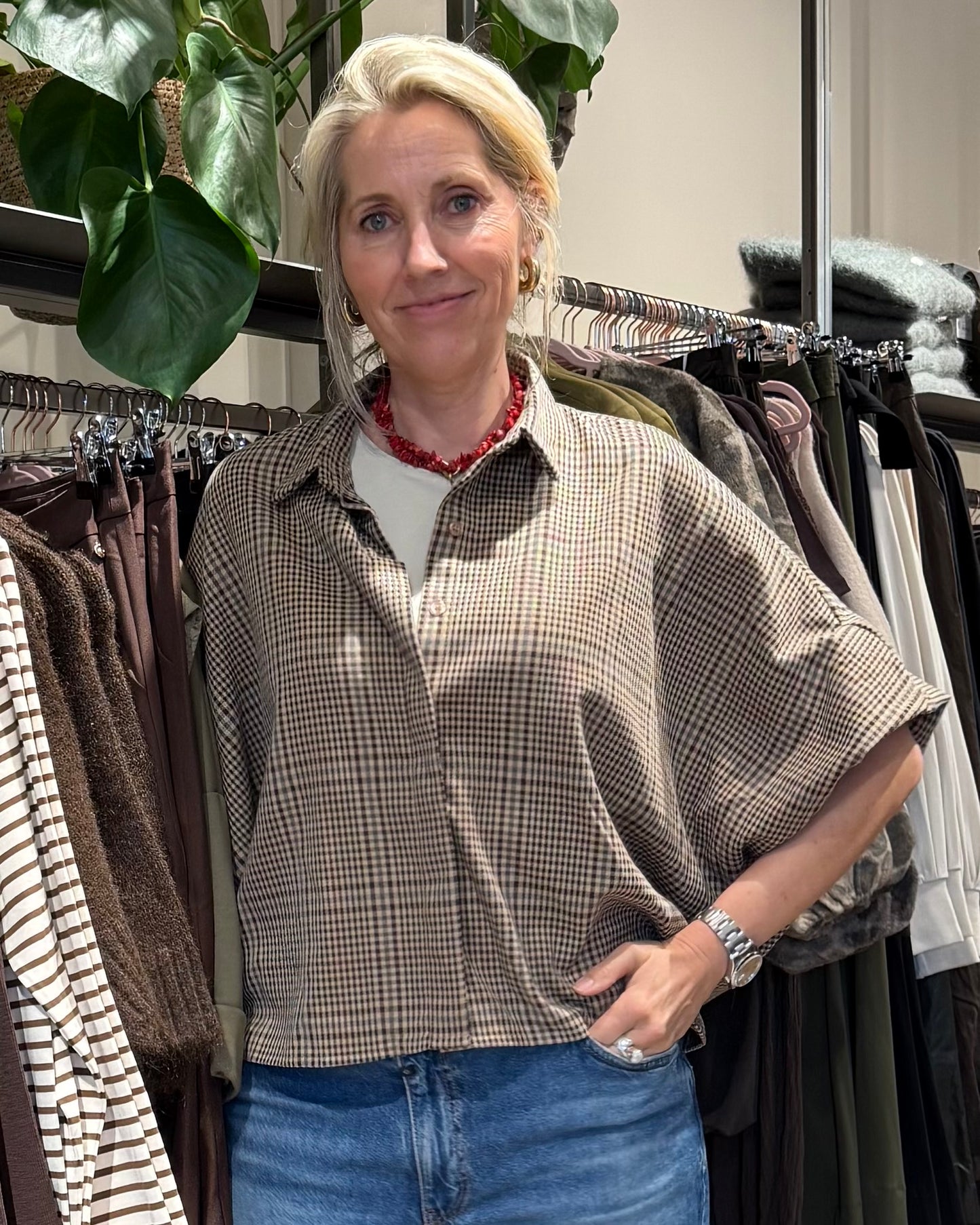 Blouse Roos Kleine Ruit Bruin