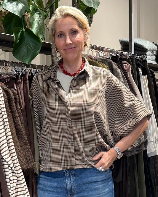 Blouse Roos Kleine Ruit Bruin - Peet kleding