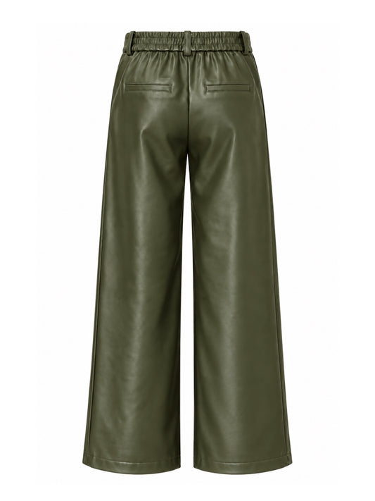 Broek Sarah Leather Olijfgroen - Peet kleding