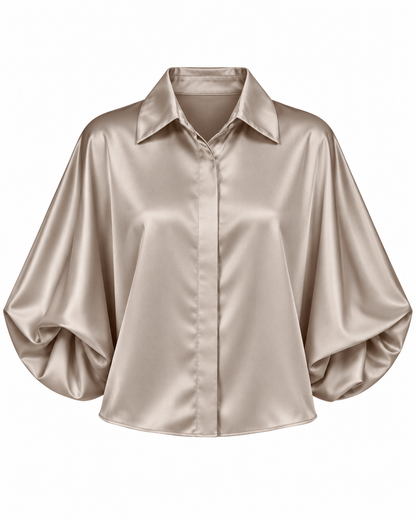 Blouse Roos Satijn Taupe - Peet kleding