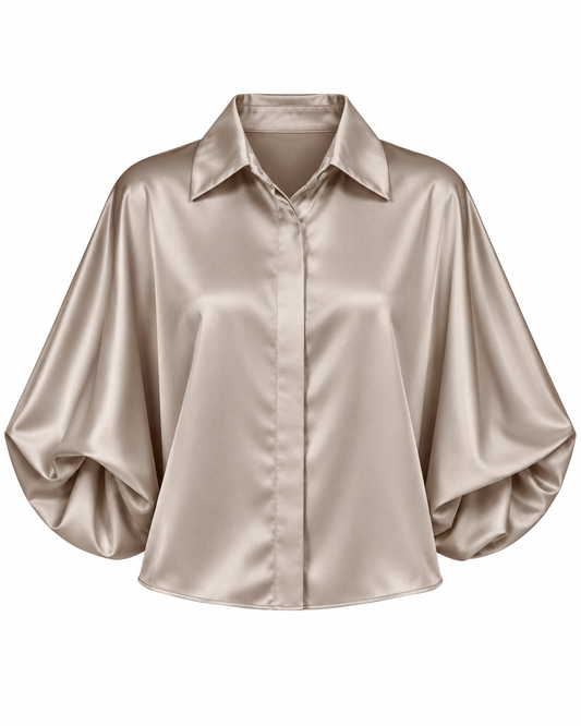 Blouse Roos Satijn Taupe - Peet kleding
