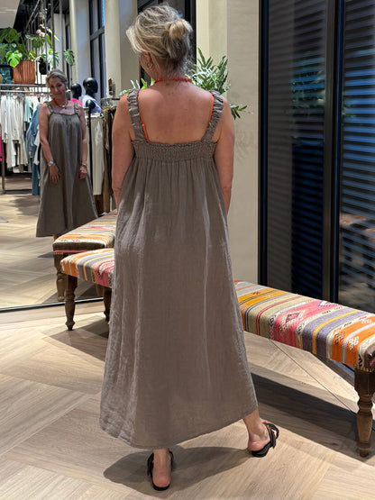 Jurk Fleur Linnen Taupe - Peet kleding