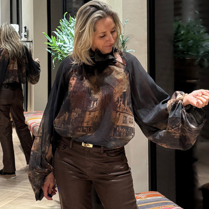Blouse Art Print Zwart - Peet kleding