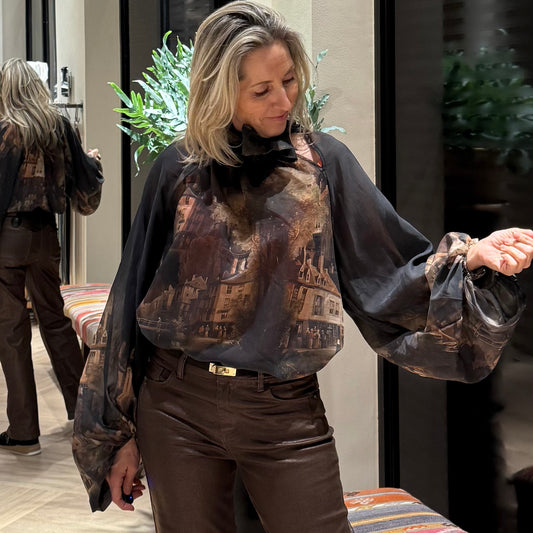 Blouse Art Print Zwart - Peet kleding