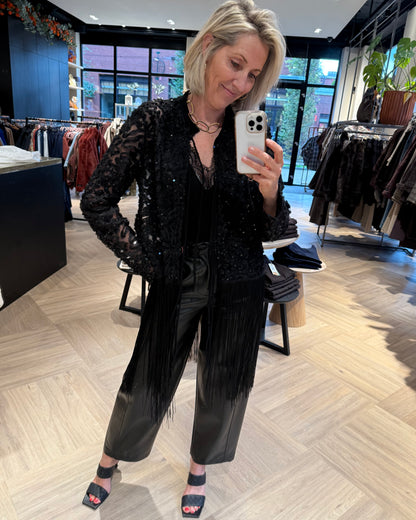 Vestje Mesh Kant Franje Zwart - Peet kleding