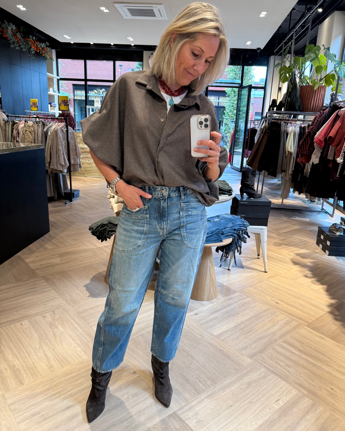 Blouse Roos Ruitjes Bruin - Peet kleding