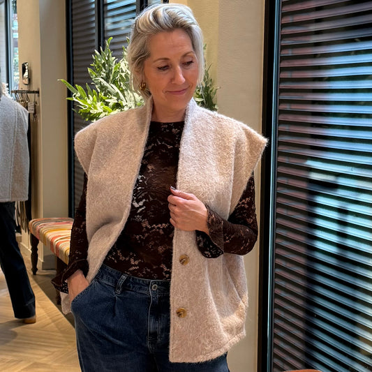 Azzurro Fleece Gilet Beige - Peet kleding