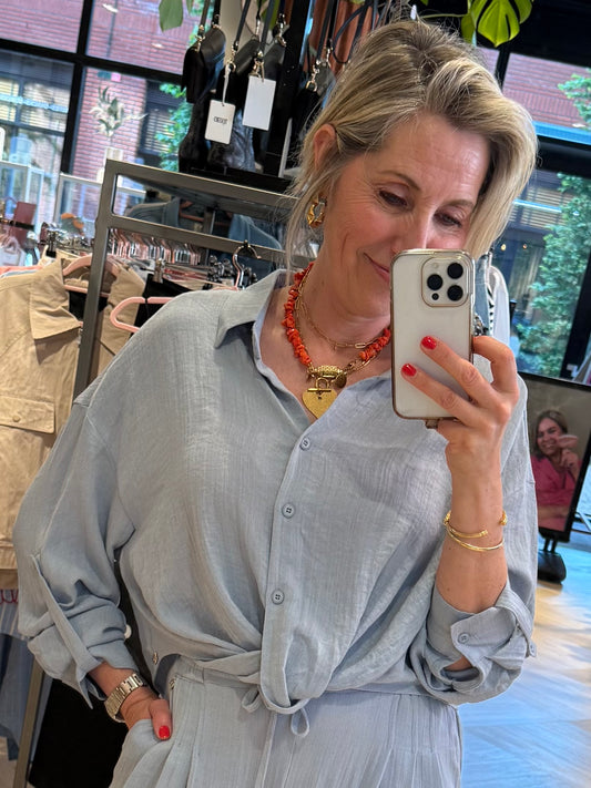 Ambika Blouse Abby Grijs Blauw - Peet kleding