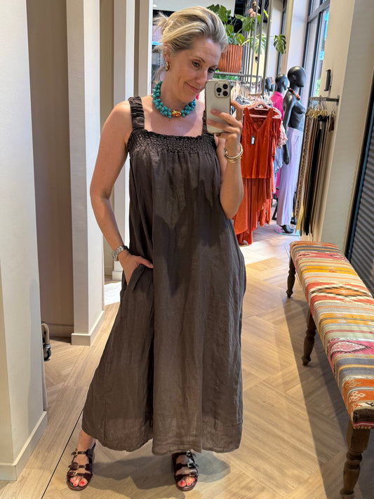 Jurk Fleur Linnen Bruin - Peet kleding