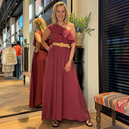 Jurk Mira One Shoulder Framboos - Peet kleding