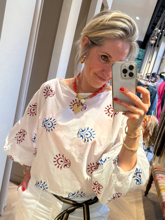 Blouse Merel Print Wit - Peet kleding
