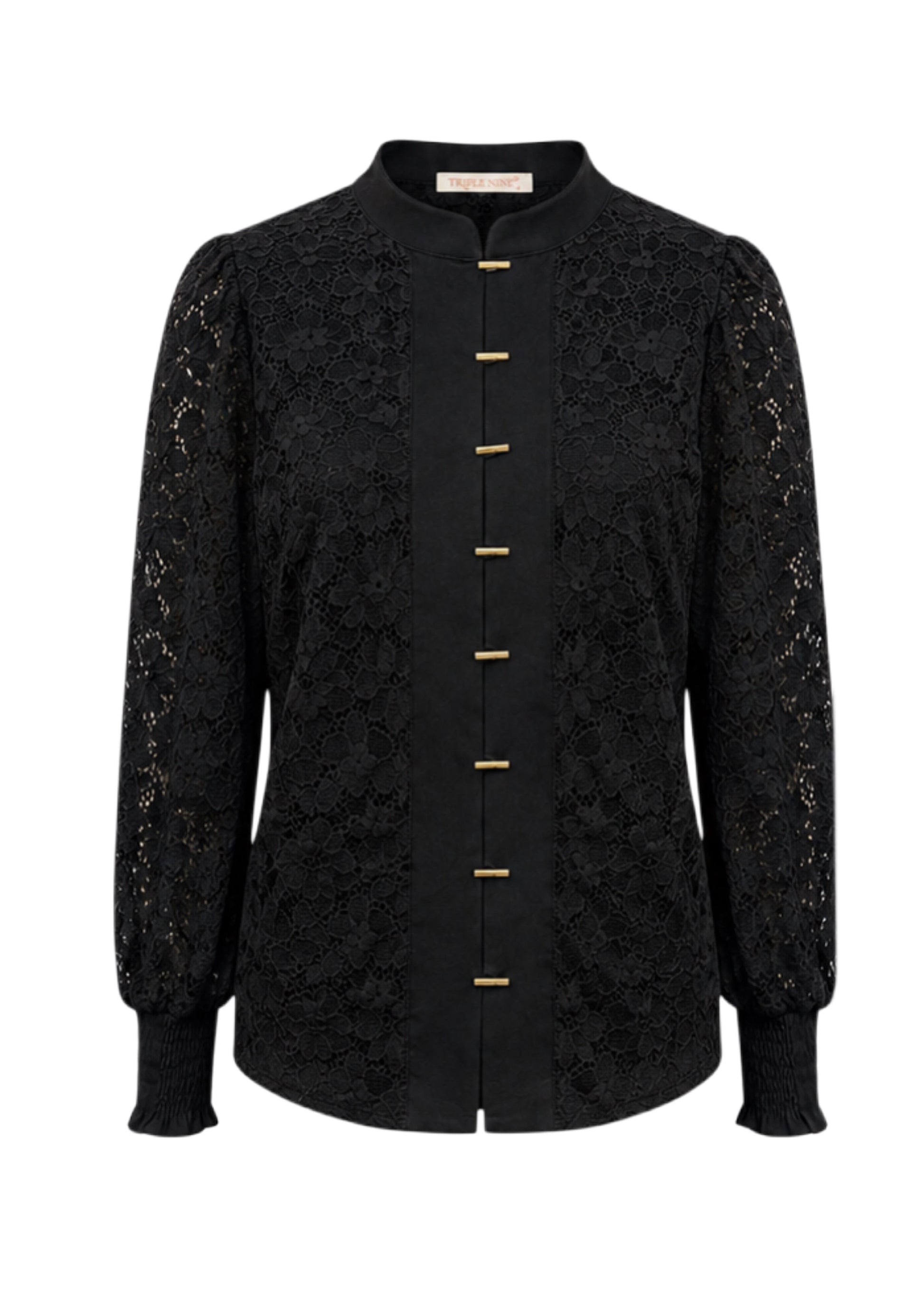 Triple Nine - Lace Blouse Mandarin Zwart - 5946 - Peet kleding