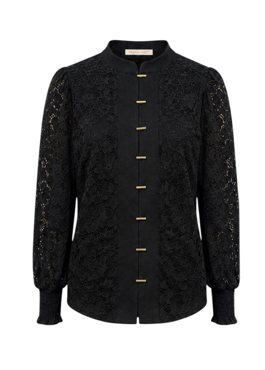 Triple Nine - Lace Blouse Mandarin Zwart - 5946 - Peet kleding