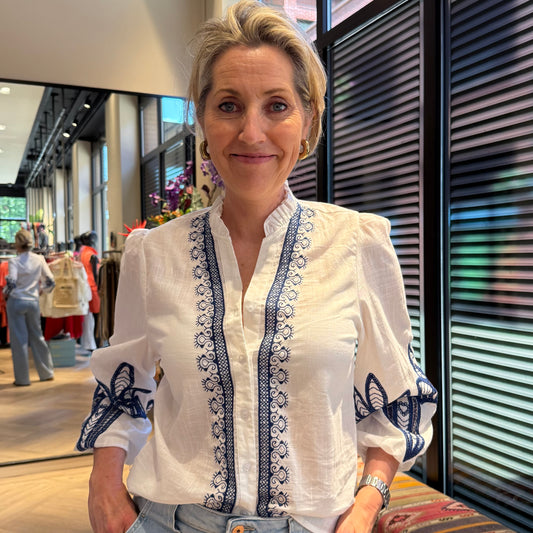 Blouse Indy Wit Blauw - Peet kleding