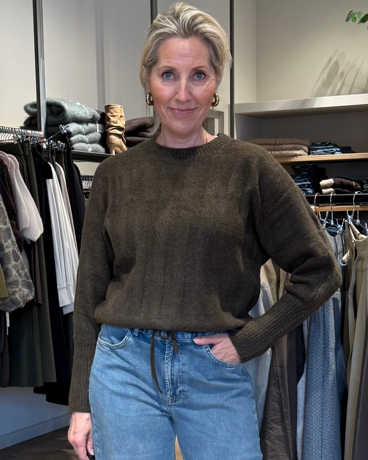Yaya Sweater Batwing Slate Black Brown Melange - Peet kleding