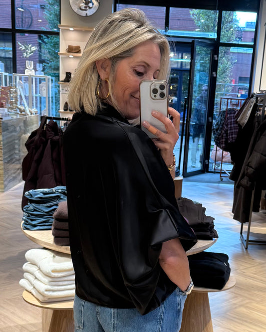 Blouse Roos Satijn Zwart - Peet kleding