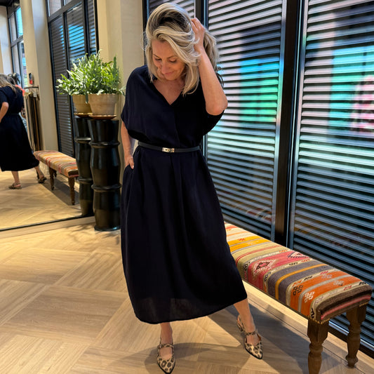 Azzurro Jurk Carmel Navy Lang - Peet kleding