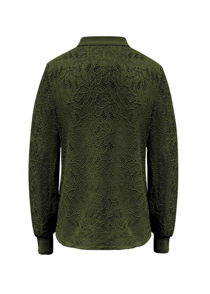 Triple Nine - Lace Blouse Mandarin Olijfgroen - 5946 - Peet kleding