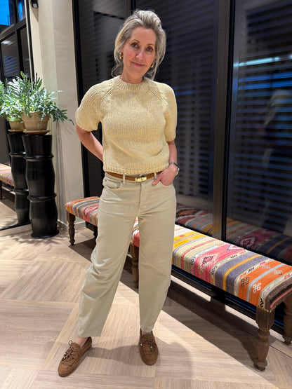Yaya Grofgebreide Trui Korte Mouw Geel - Peet kleding