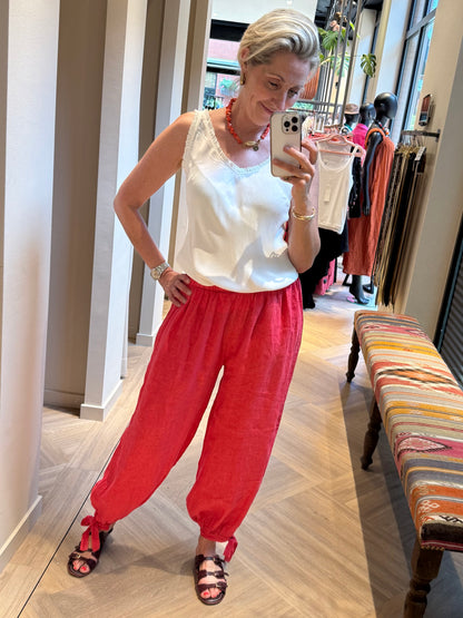 Broek Lea Linnen Balloon Cerise