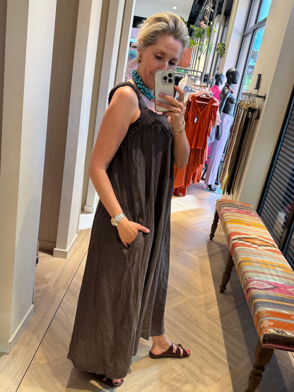 Jurk Fleur Linnen Bruin - Peet kleding