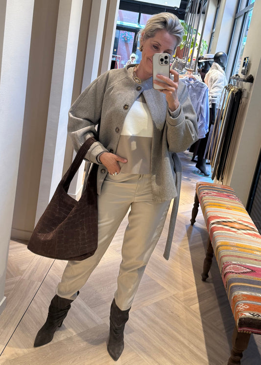 Yaya Broek Faux Leather Cashmere Grey - Peet kleding