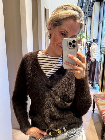 Red Button Vest Fuzzy Espresso