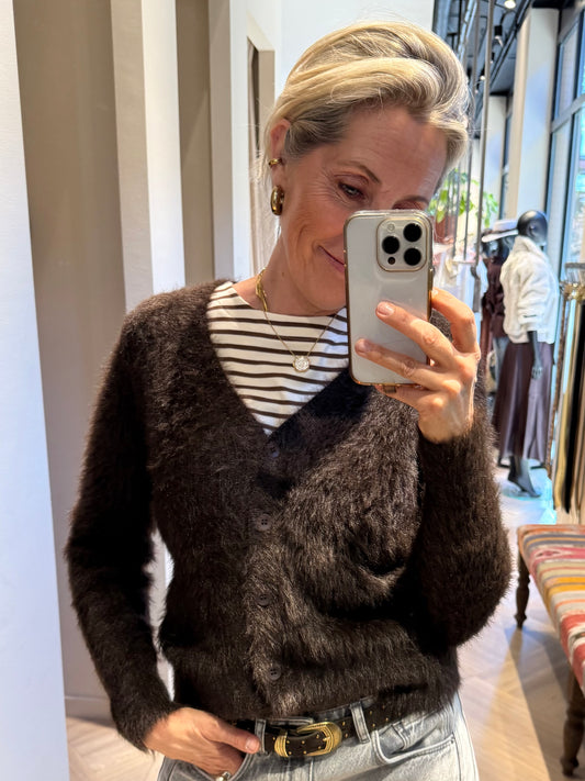 Red Button Vest Fuzzy Espresso - Peet kleding