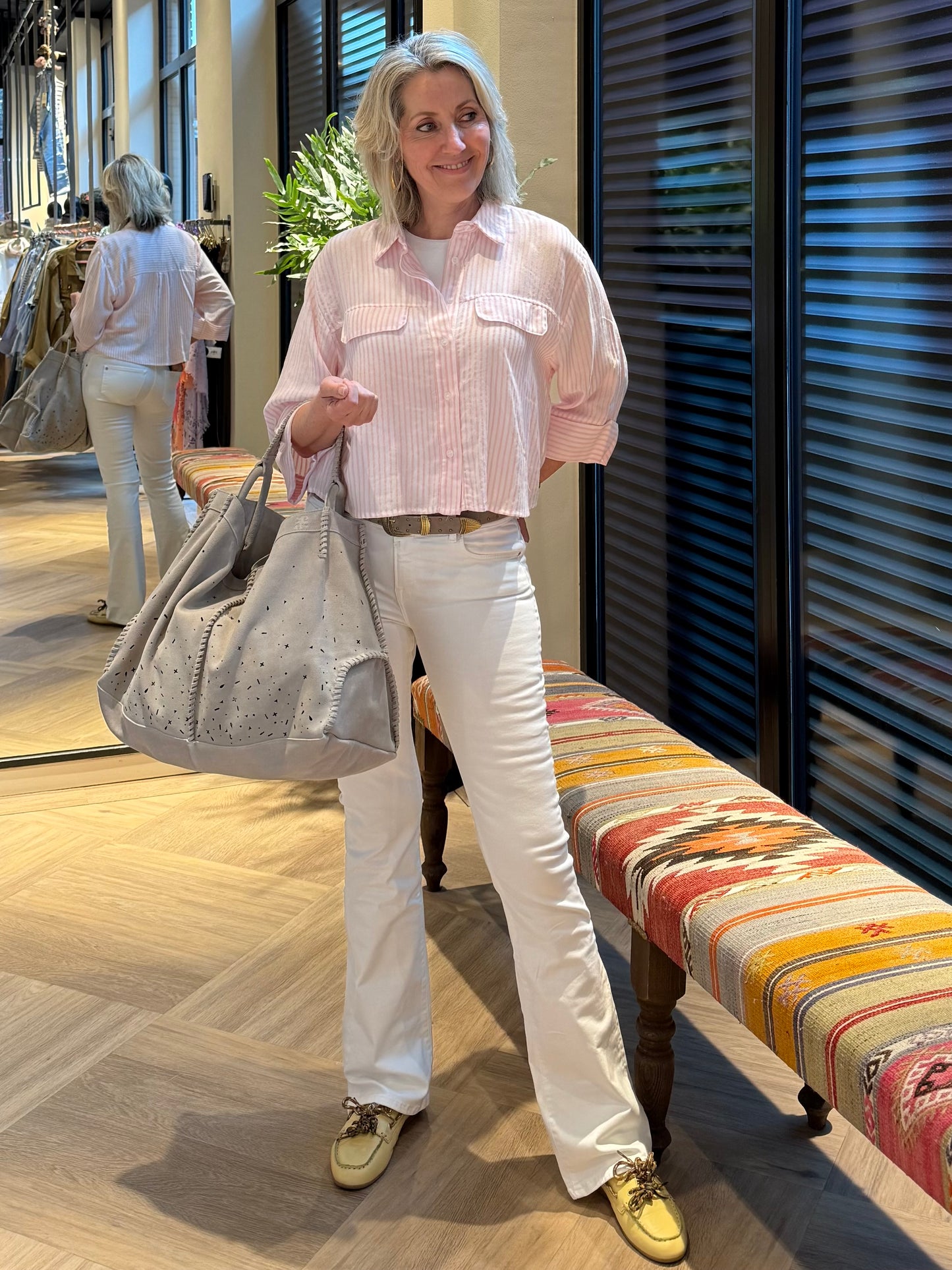 Blouse Carmen Streep Zachtroze - Peet kleding