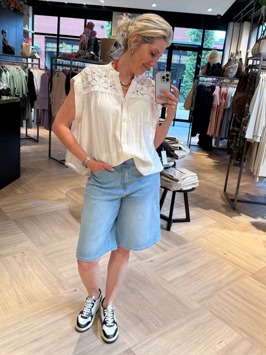 Blouse Zonder Mouw Embroid Ecru - Peet kleding