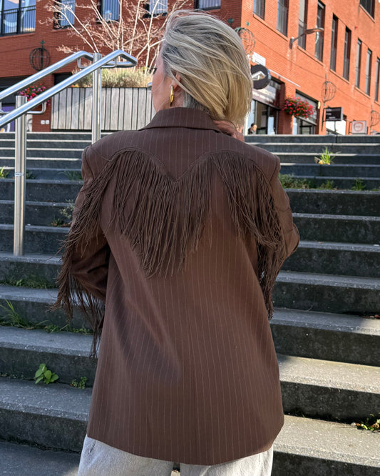Blazer Billy Krijtstreep Franje Bruin - Peet kleding