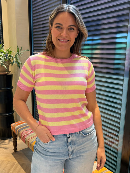 Azzurro Top Meggie Geel Roze - Peet kleding