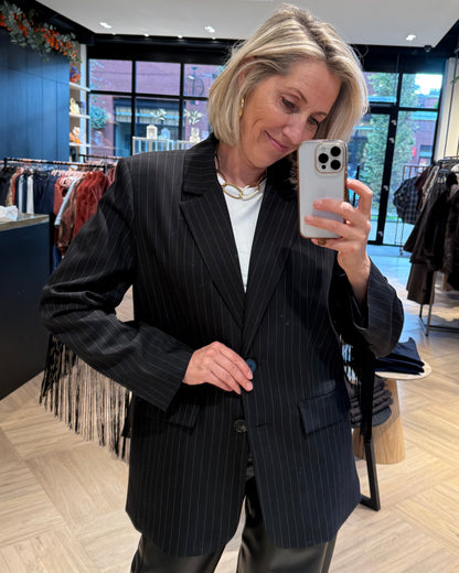 Blazer Billy Krijtstreep Franje Zwart - Peet kleding