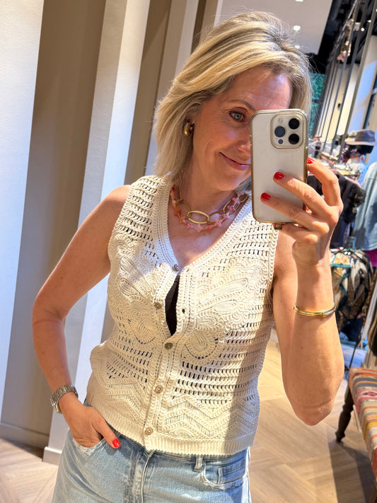 Zhrill Gehaakt Gilet Ecru Bryson - Peet kleding