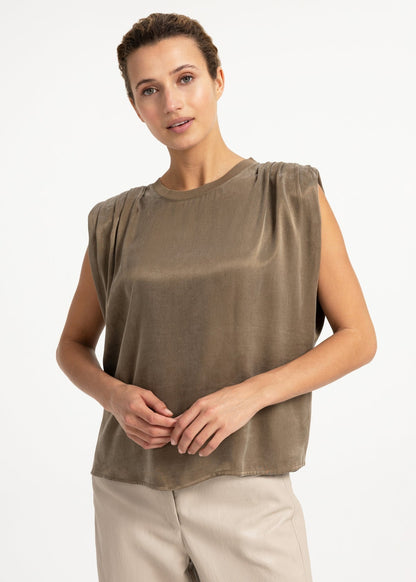 Yaya Top Silk Teak Brown