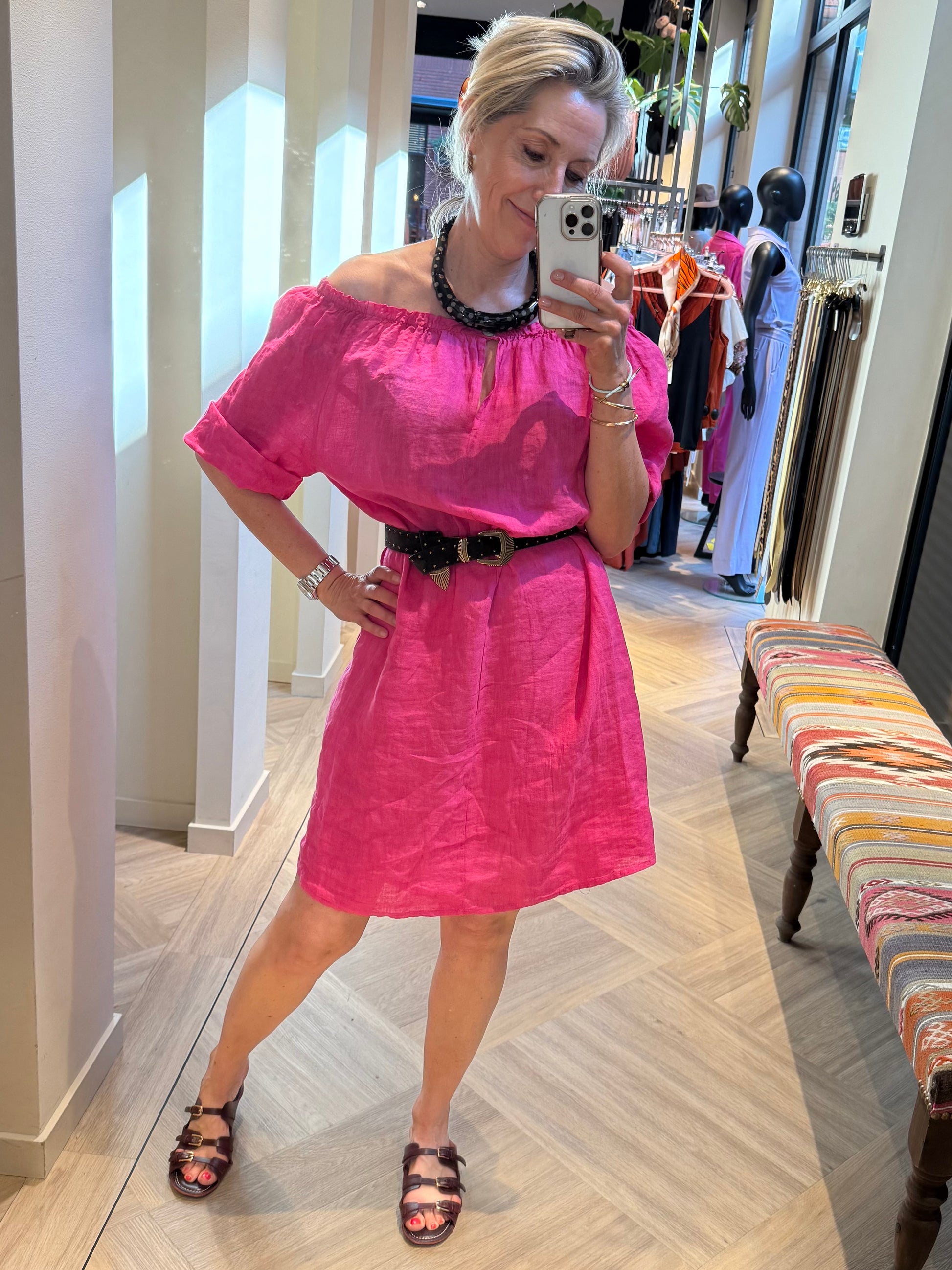 Jurk Maartje Linnen Fuchsia - Peet kleding
