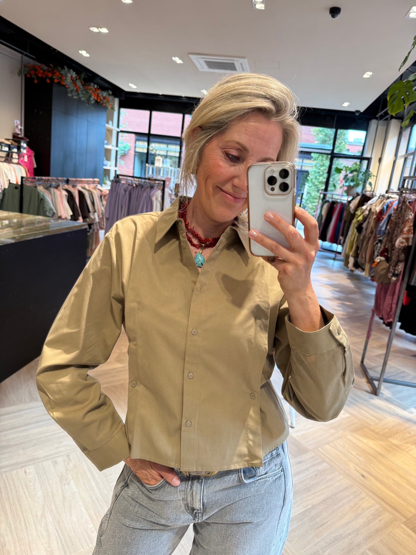 Yaya Blouse Poplin Elmwood Green