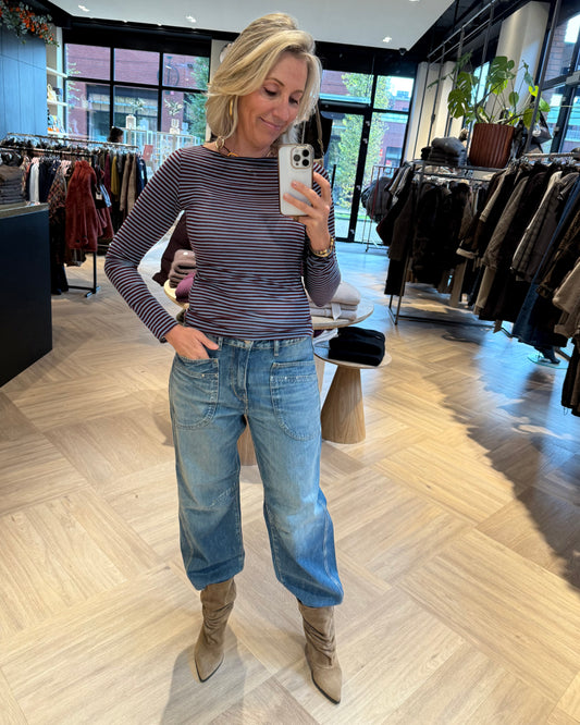 Top Streep Jess Jeansblauw Bordeaux - Peet kleding