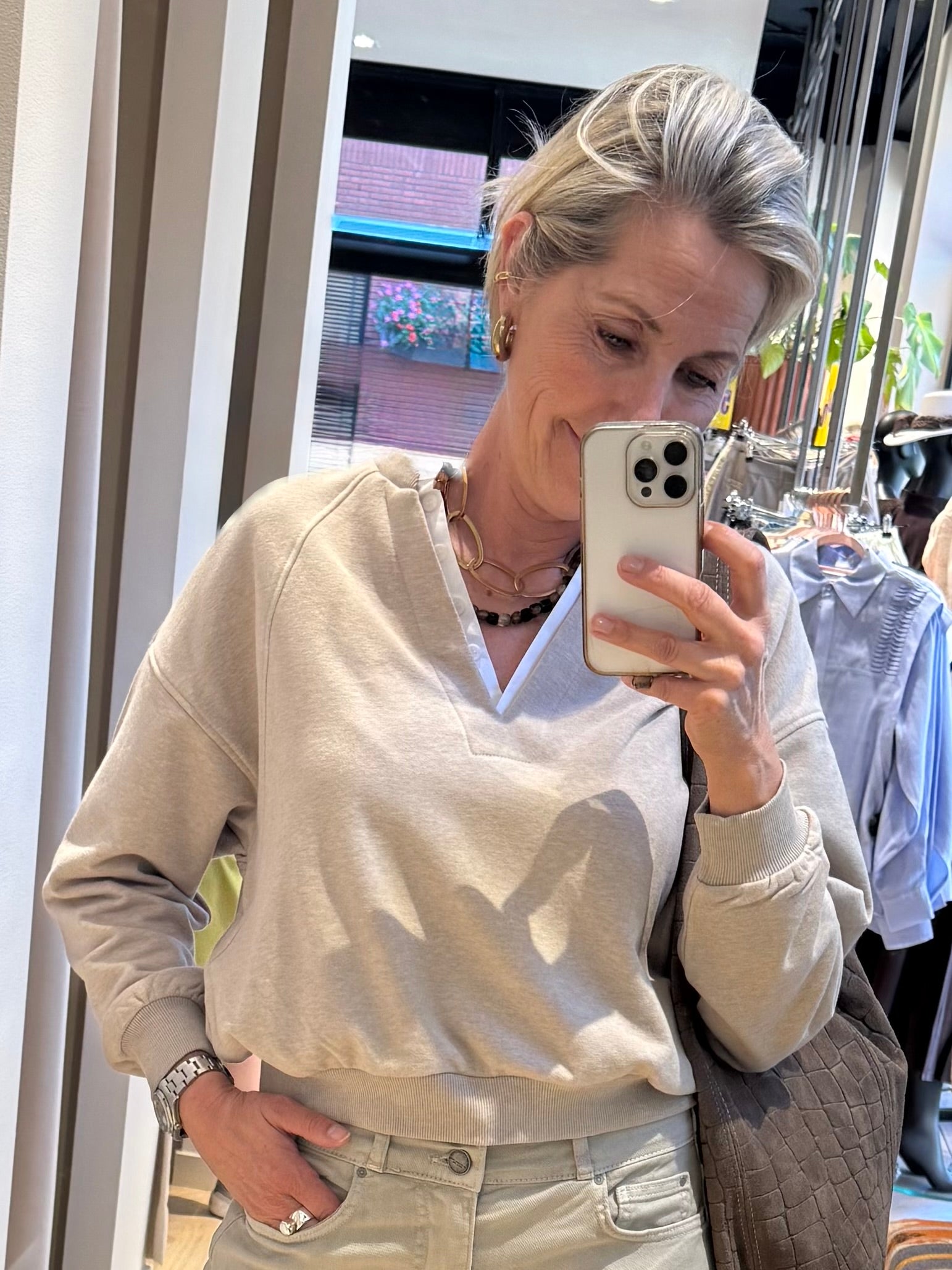 Yaya Sweater V-hals Cashmere Grey - Peet kleding