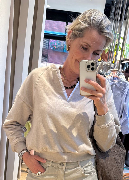 Yaya Sweater V-hals Cashmere Grey - Peet kleding