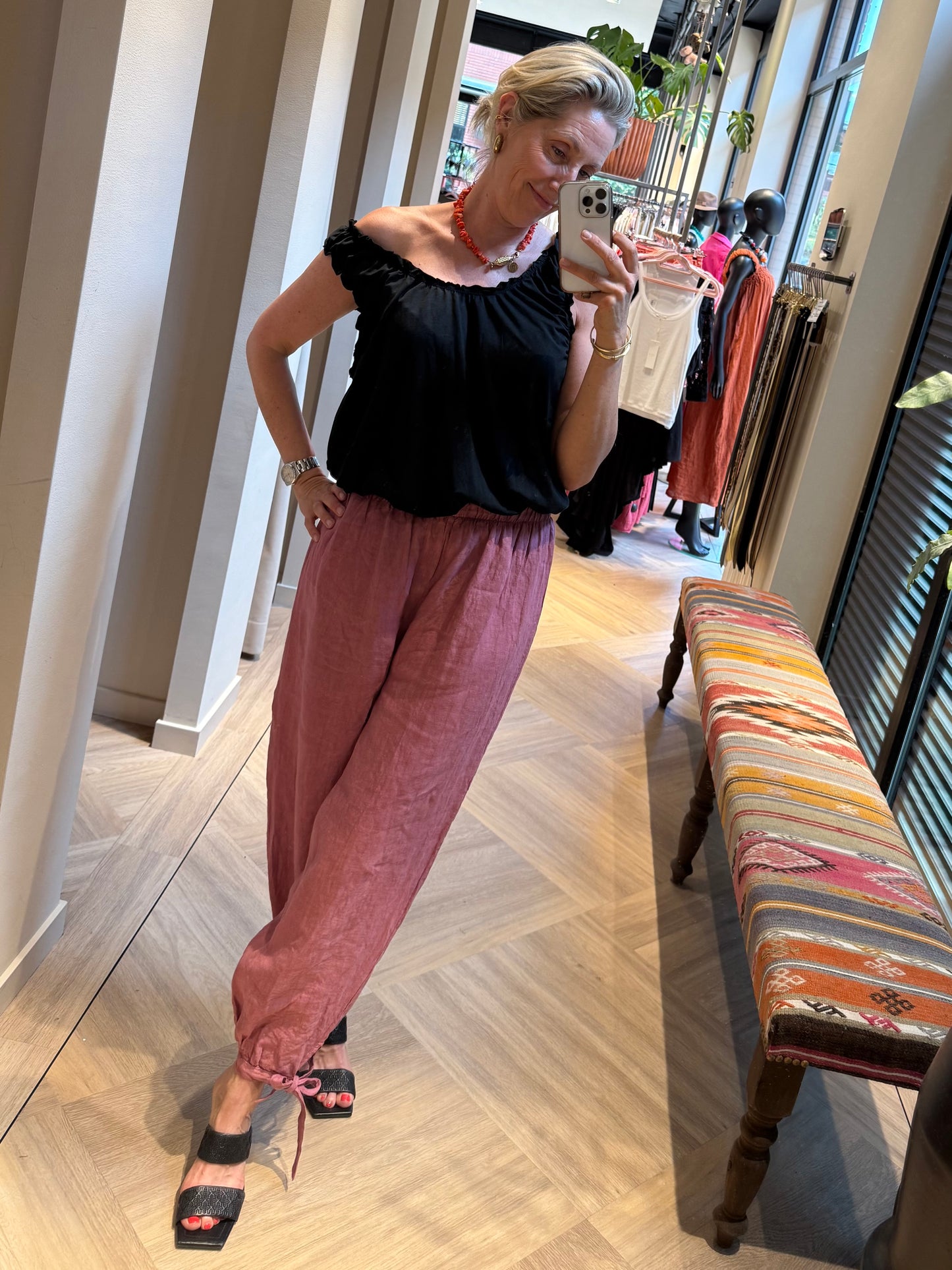 Broek Lea Linnen Balloon Framboos