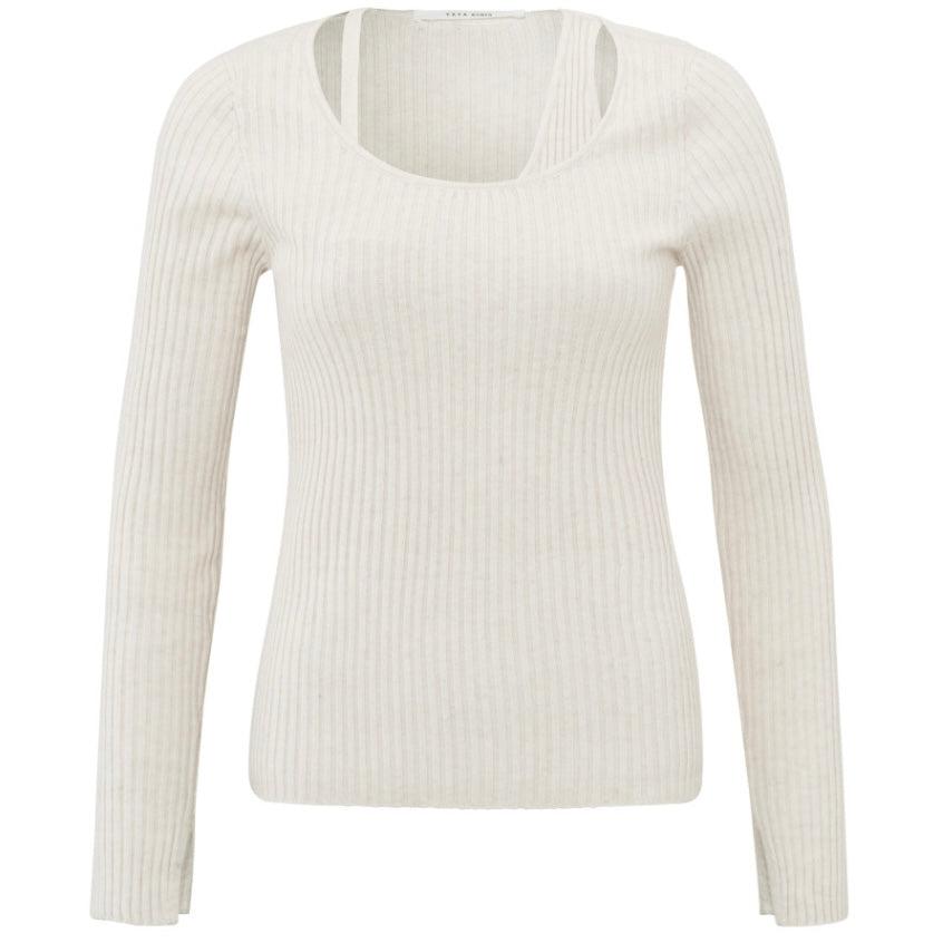 Yaya Knitted Top Korte Mouw Chalk White - Peet kleding