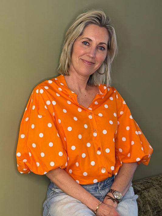 Ambika Blouse Polka Oranje - Peet kleding