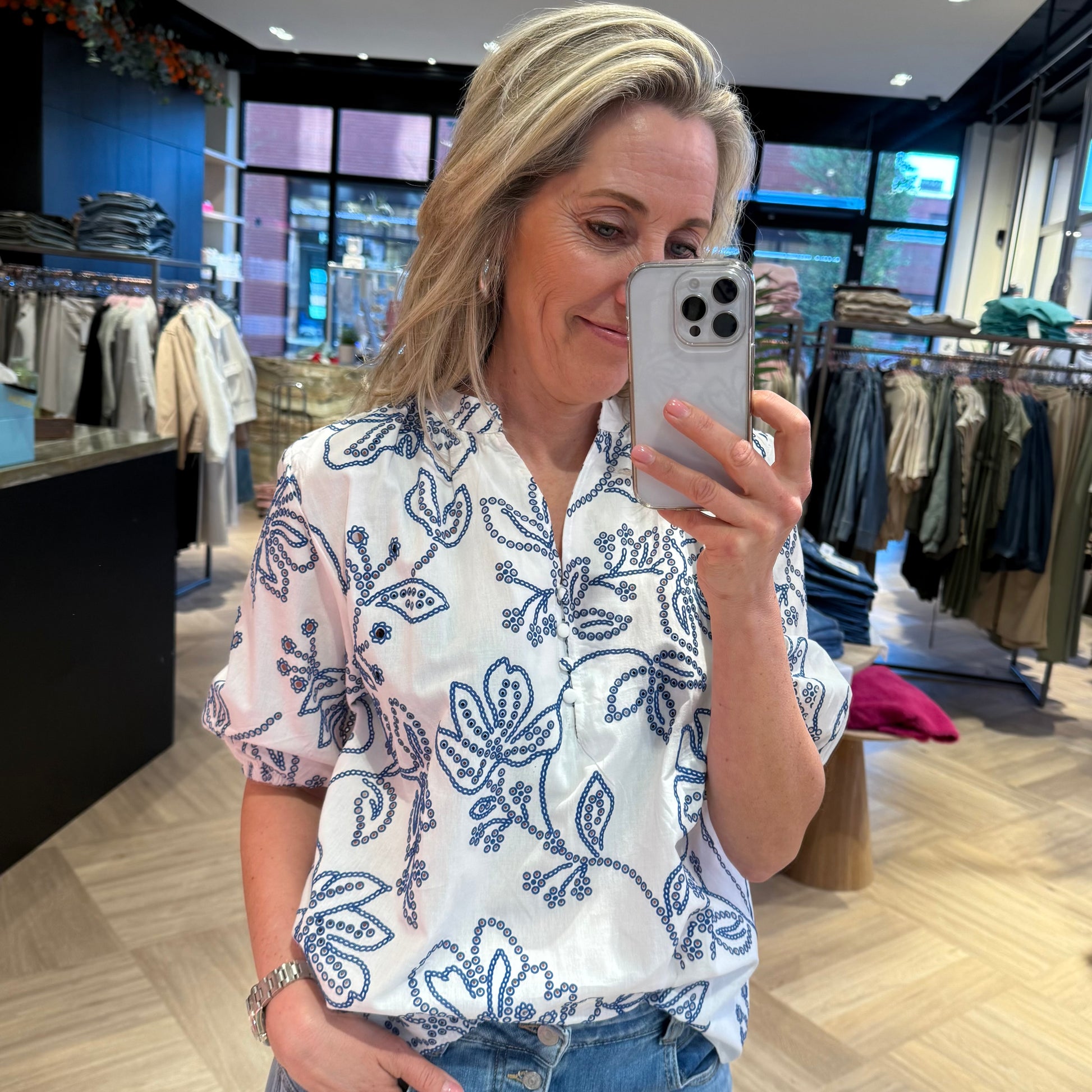 Azzurro Blouse Carmel Embroid Blauw - Peet kleding