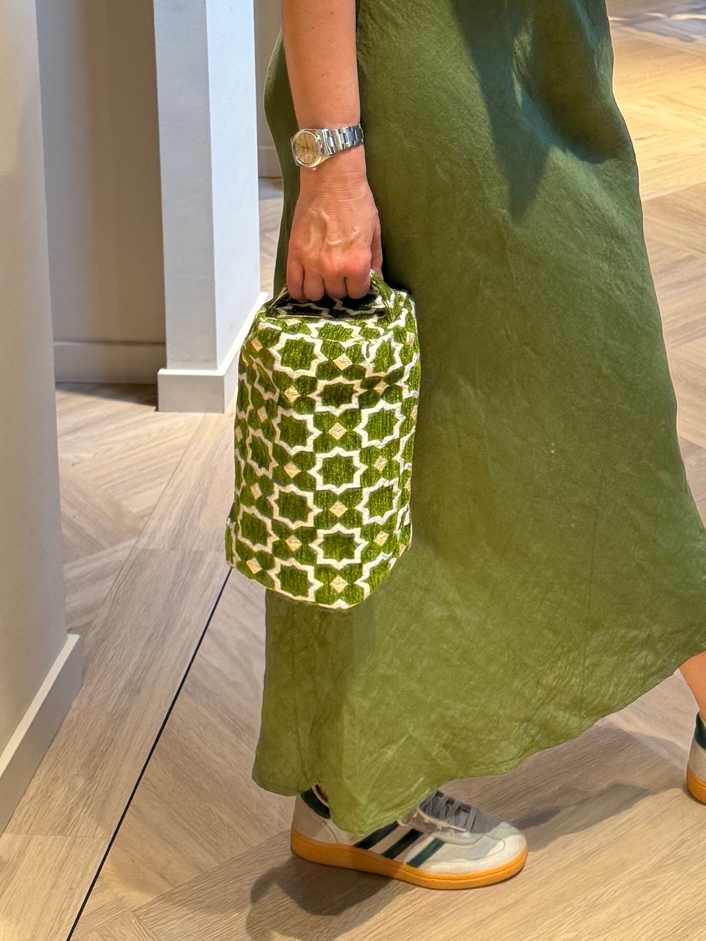 Toilet Tas Zelia Velour Print Groen