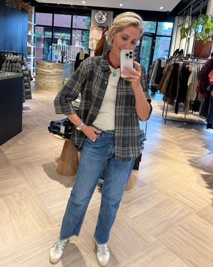 Blouse Wood Ruiten Olijf Blauw