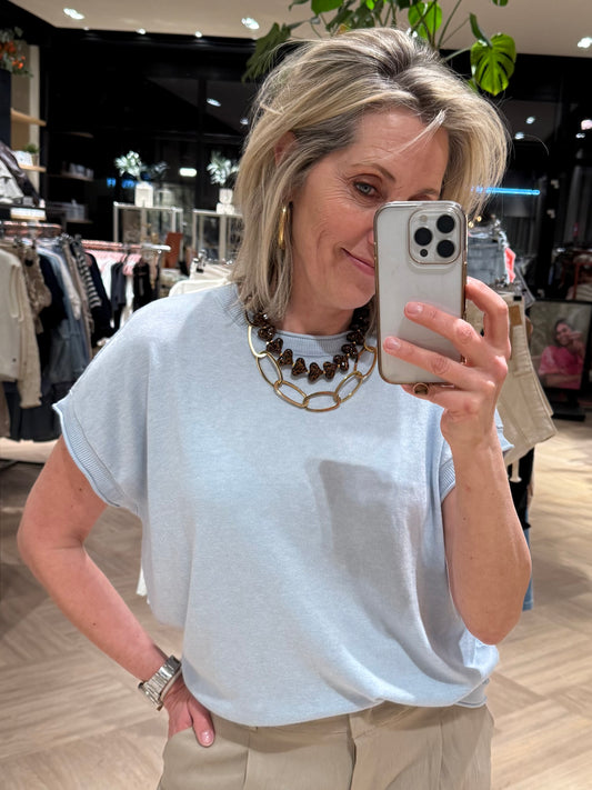 Yaya Trui Korte Mouw Lichtblauw - Peet kleding