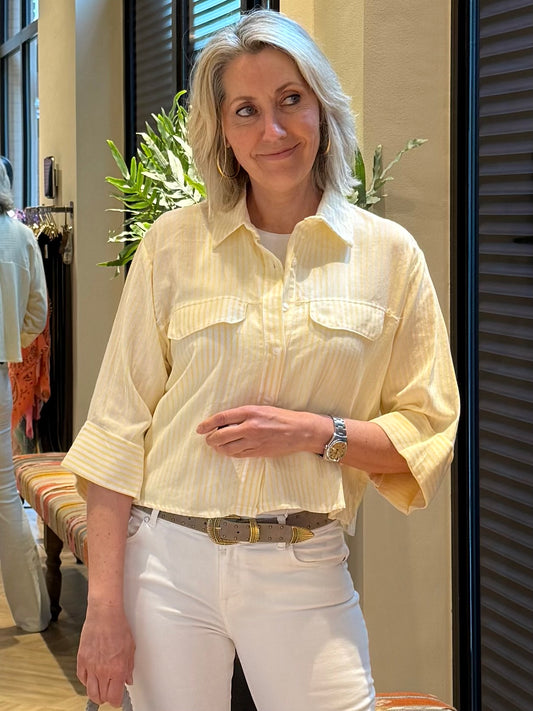 Blouse Carmen Streep Geel - Peet kleding